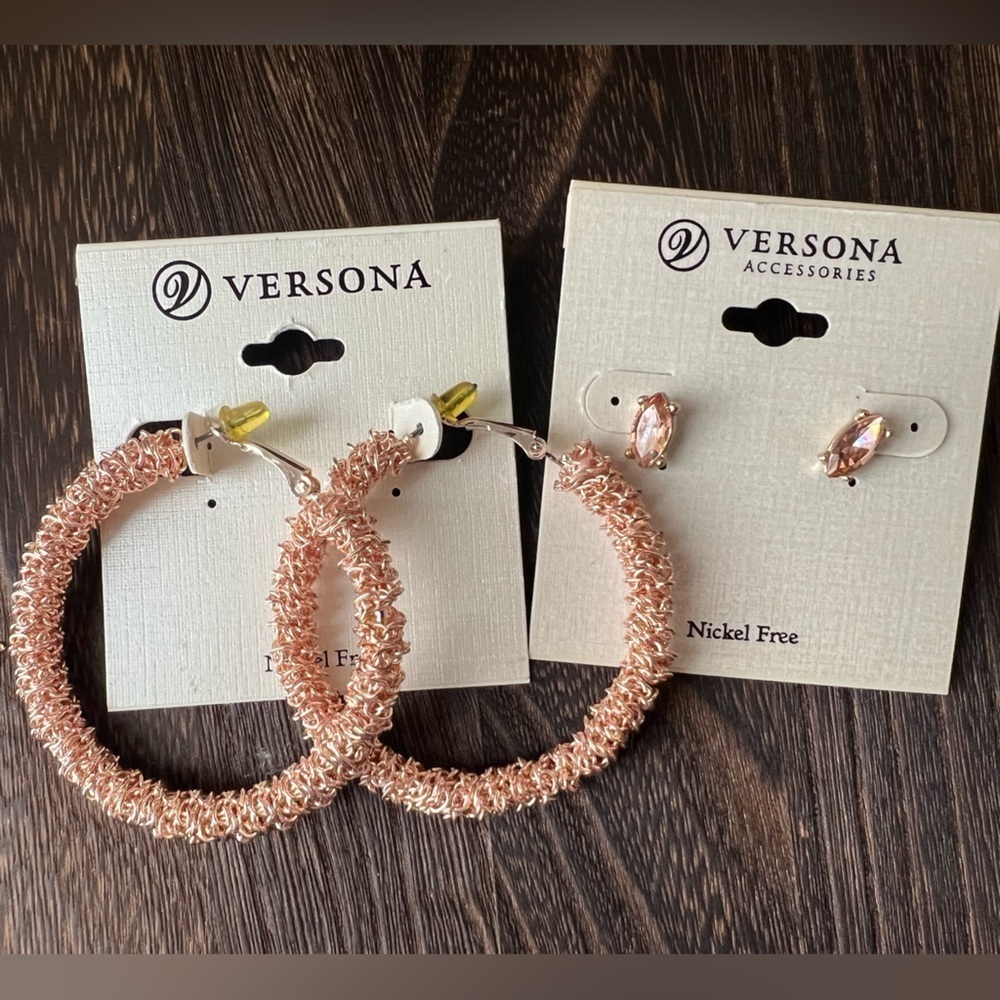 Versona Hoop & Glass Stud Rose Gold Pierced Earrings B2